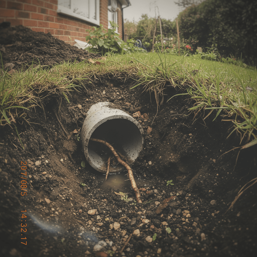 Entfernte Baumwurzeln aus einem Kanalrohr